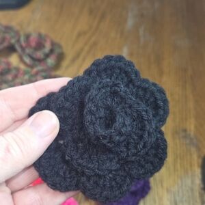 Hand Crafted Elegant Black Crochet Flower Accessory Pin Brooch 1 Available
